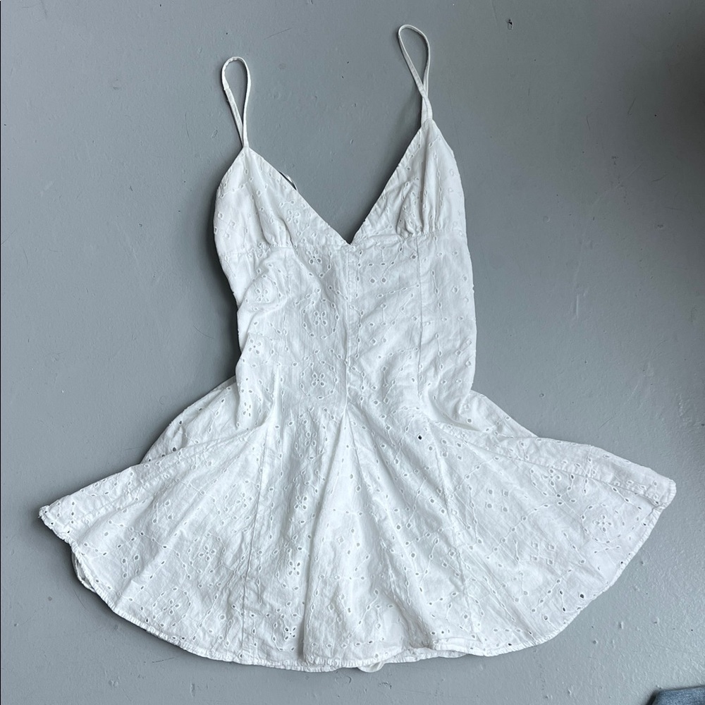 Zara White Eyelet Spaghetti-Strap Mini Sundress